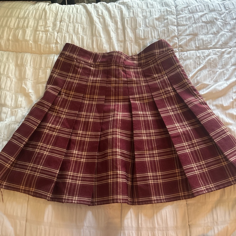 SHEIN Burgundy Plaid A-Line Skirt